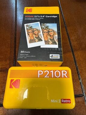 Kodak Yellow P210R Mini 2 Retro Wireless Photo Printer w/ New Cartridge
